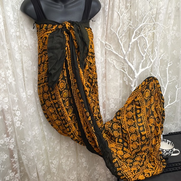Orange & Black Oversized Square Scarf. Fold for Triangle Large Shawl - Picture 8 of 9